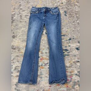 Miss Me Medium Blue Bootcut Jeans with Jeweled Pocket Detail
